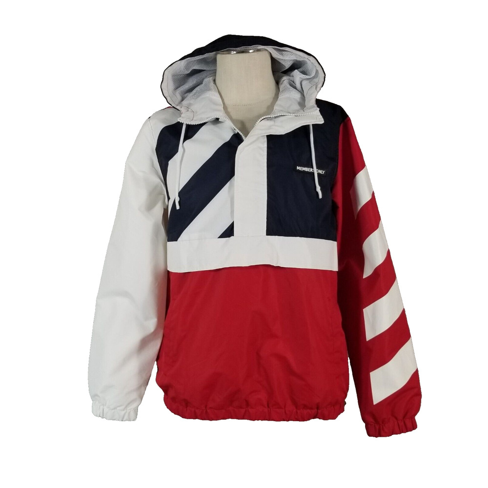 Members Only windbreaker jacket mens medium red white color block pullover‎ NEW